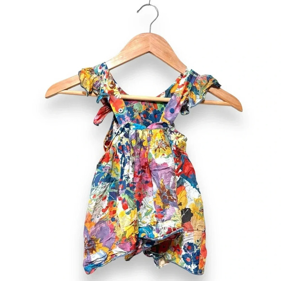 Stella McCartney Floral Watercolor Rainbow Cotton Ruffle Girl's Dress 9 Months - Picture 2 of 6